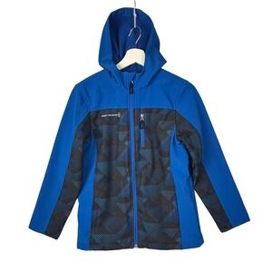 Free Country Jacket Boys L (10-12) Softshell Blue Full Zip Hooded Fleece Stretch